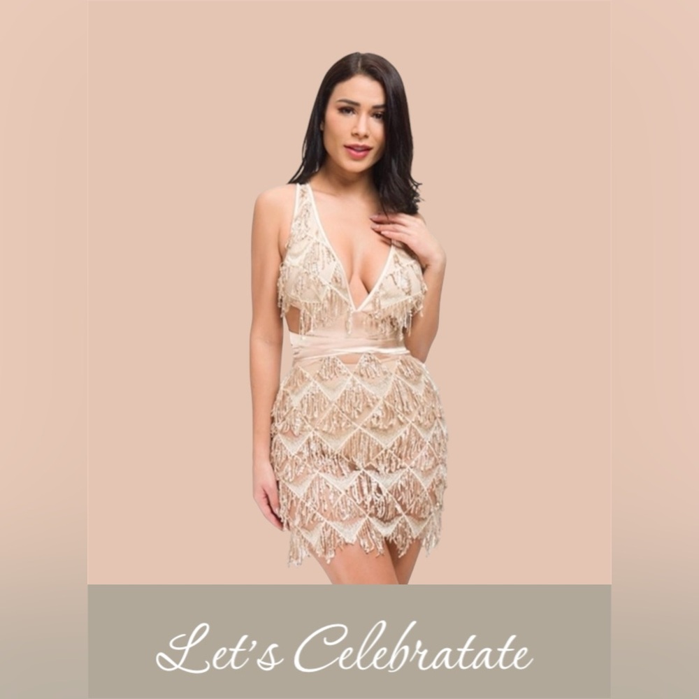 Naliha- Sequin Dress Deep V-Neck
#N067